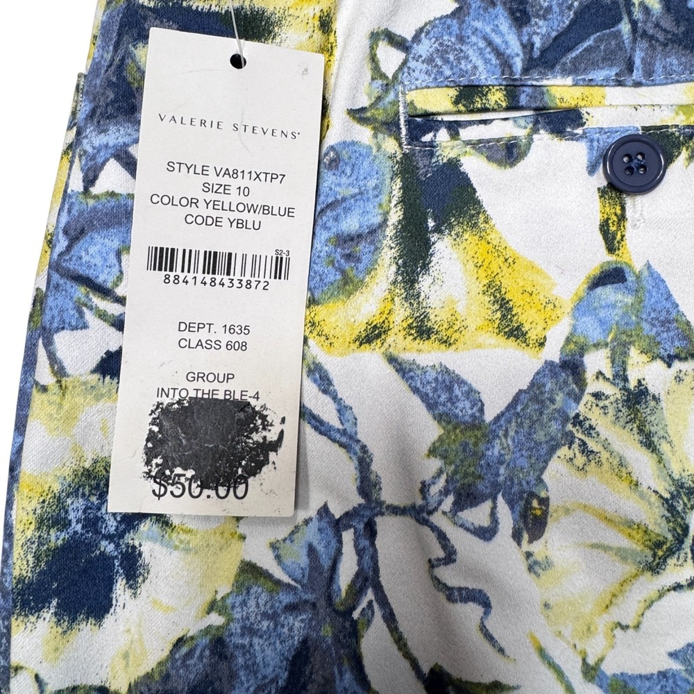 NEW Valerie Stevens Blue Yellow Floral‎ Capri Pants Womens 10 Trousers Cottage - Picture 10 of 12